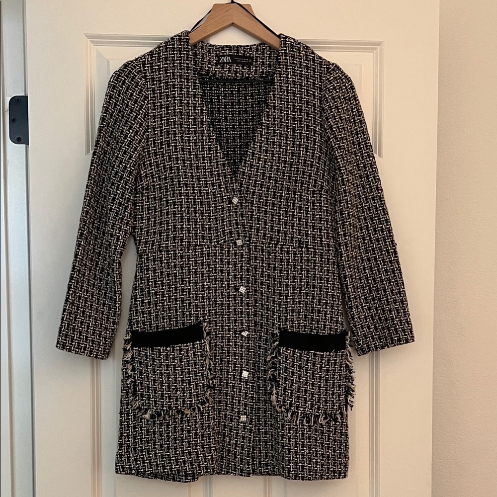 Zara Black and White Textured Blazer Dress